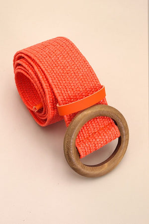 Wooden Buckle Woven Rattan Stretch Belt