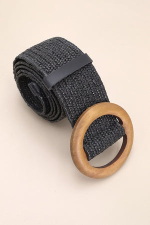 Wooden Buckle Woven Rattan Stretch Belt