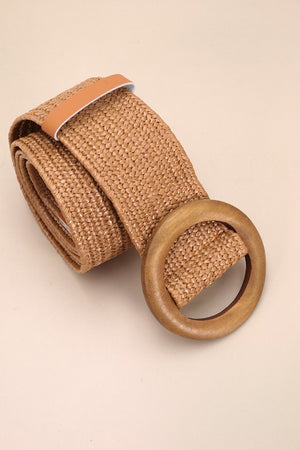 Wooden Buckle Woven Rattan Stretch Belt