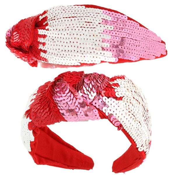 Valentine's Red Tricolor Sequin Knotted Headband