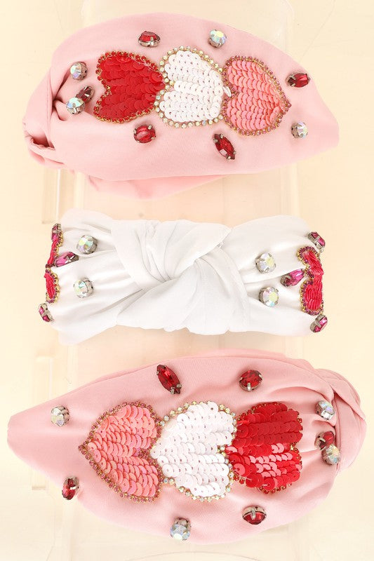 Sequin Hearts Valentine's Day Knotted Headband