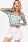 Seeing Clearly Sage All Over Sheer Lace Top