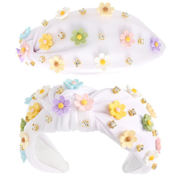 Floral Multicolor Acrylic Beaded Jeweled Knotted Headband