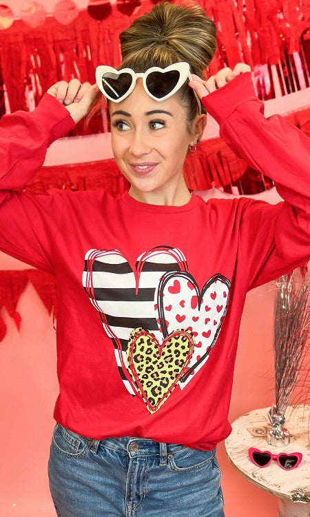 Doodle Hearts Long Sleeves Valentine Tee