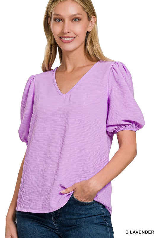 This Is The Way Lavender V-Neck Puff Sleeve Top