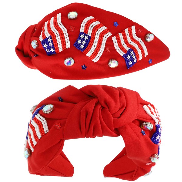 USA Flag Patriotic Jeweled Beaded Headband