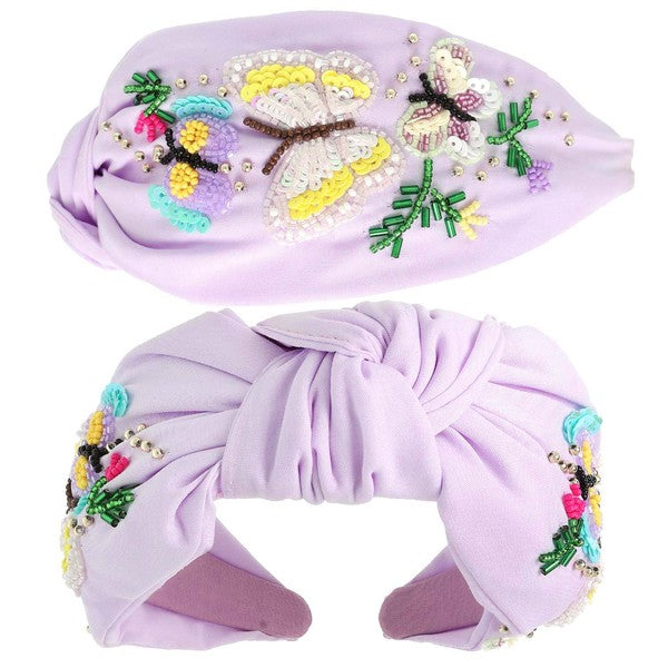 Butterfly Garden Beaded Knotted Headband