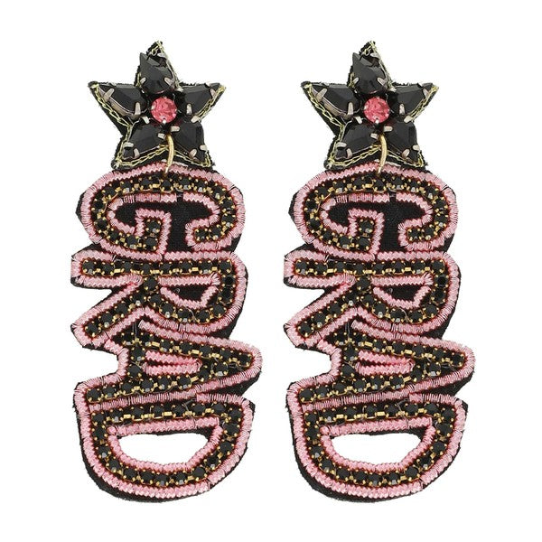 Graduation Pink Beaded Earrings