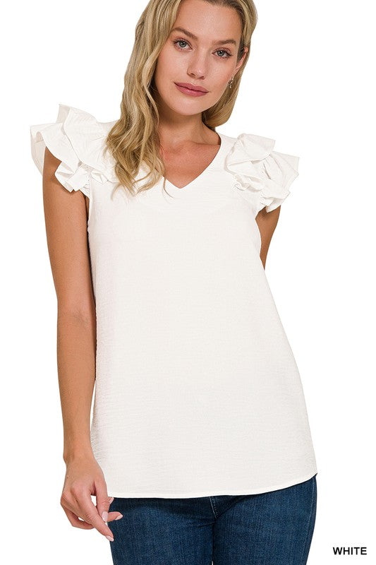 Relaxed Romance White Woven Airflow Tiered Ruffle Sleeve Top