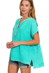 Driftwood Days Turquoise Washed Double Gauze Top