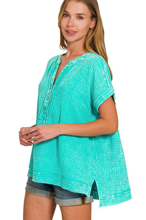 Driftwood Days Turquoise Washed Double Gauze Top