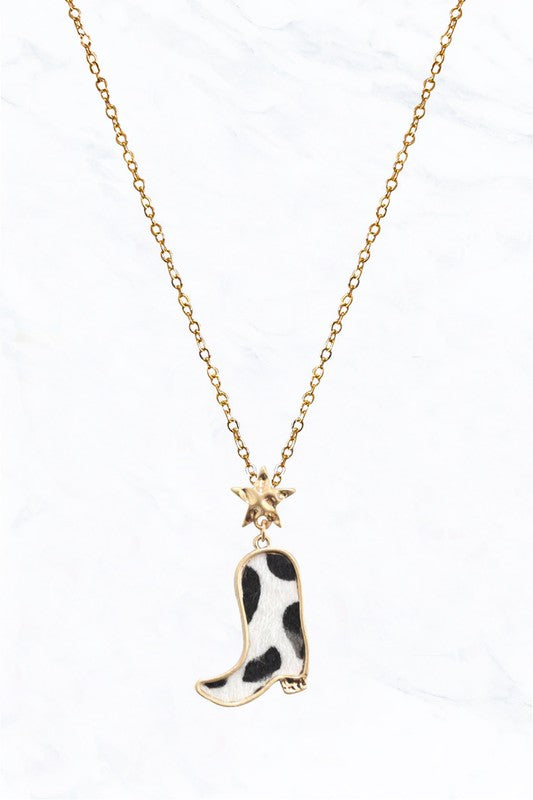 Fur White Leopard Boot Necklace