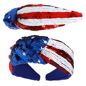 Patriotic Tricolor Sequin Top Knot Headband