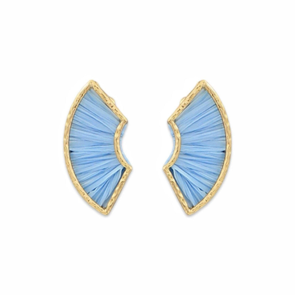 Light Blue Layered Raffia Fan Earring