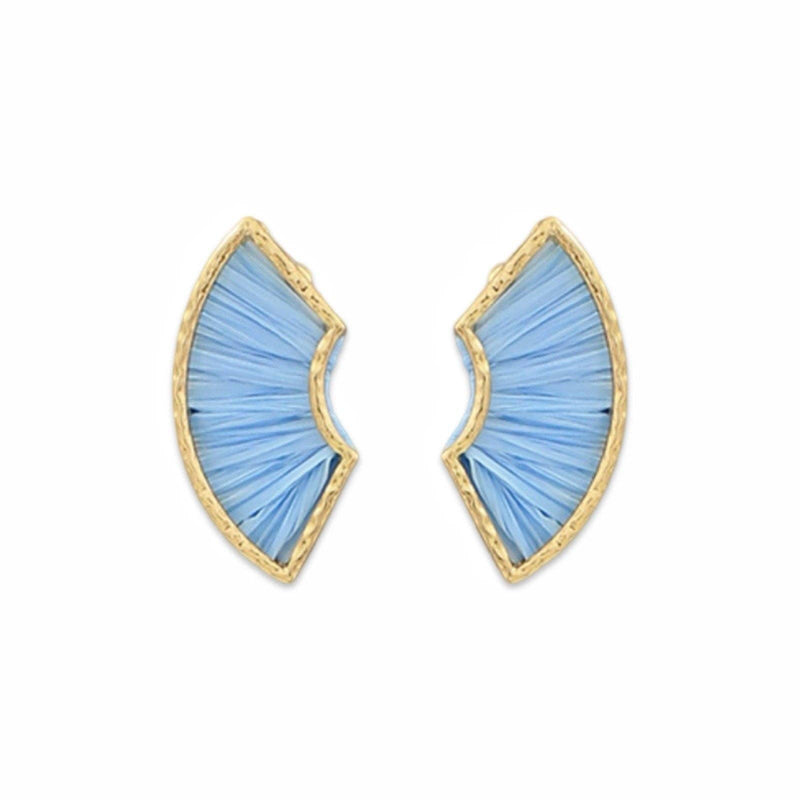 Light Blue Layered Raffia Fan Earring