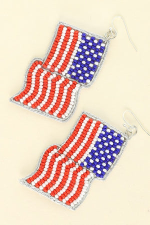 USA Flag Patriotic Beaded Drop Earrings