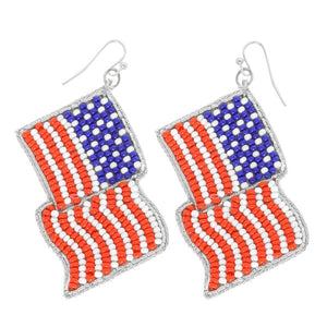 USA Flag Patriotic Beaded Drop Earrings