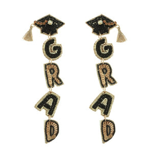 Grad Cap Gold Beaded Earrings