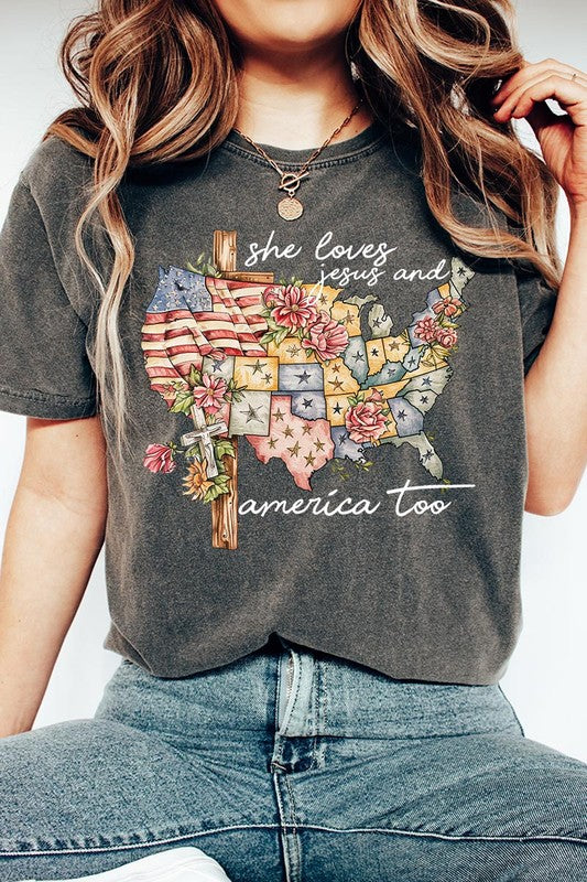 She Loves Jesus & America Too Tee