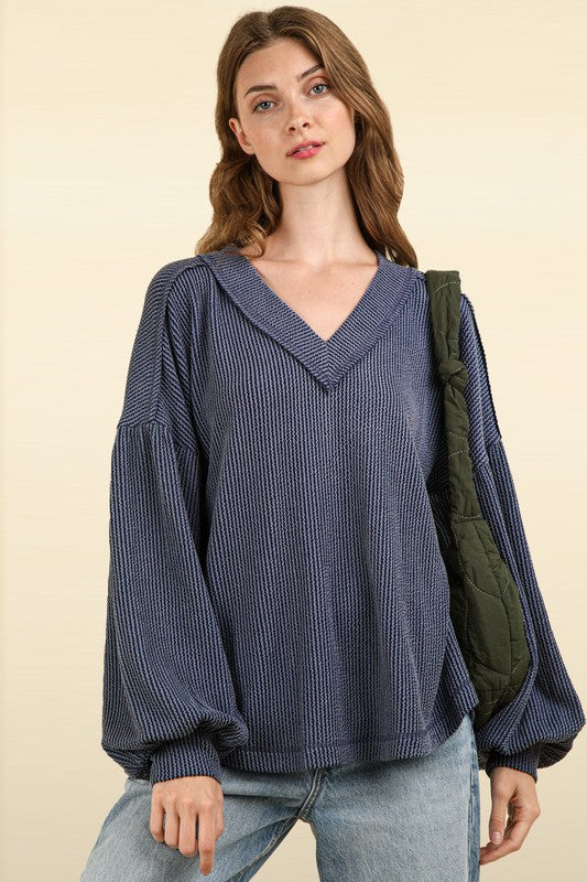 Cozy Days Ribbed V-Neck Oversized Knit Top