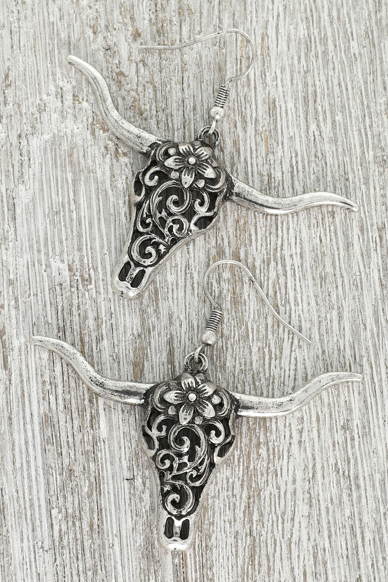 Steer Head Western Filigree Earrings