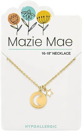 Gold Moon Pendant & Star Dangle Mazie Mae Necklace