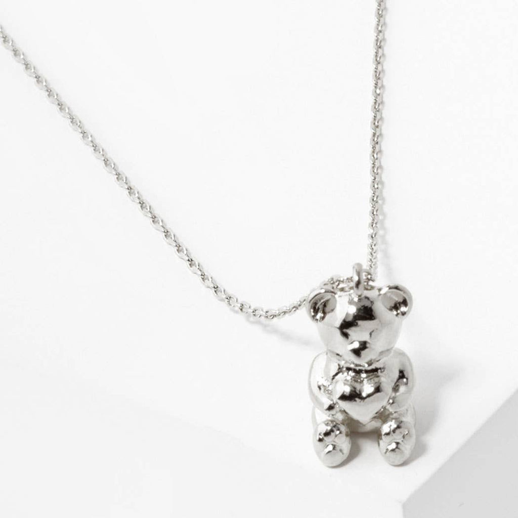 18K White Gold Dipped Teddy Bear Necklace