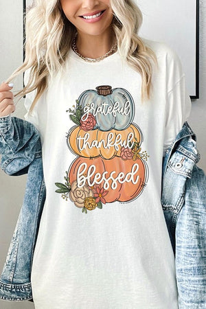 Grateful, Thankful & Blessed Stacked Pumpkin Graphic Tee