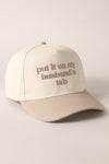 Put It On My Husband's Tab Beige Embroidered Trucker Hat