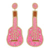 Pink Acoustic Guitar Embroidered Earrings