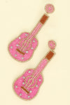 Pink Acoustic Guitar Embroidered Earrings