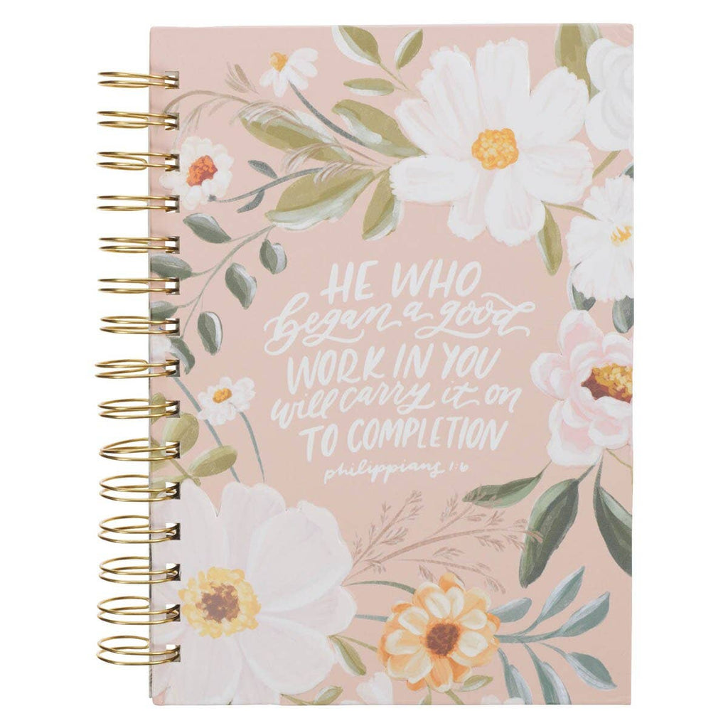 Good Work in You Phil. 1:6 Beige Floral Wirebound Journal