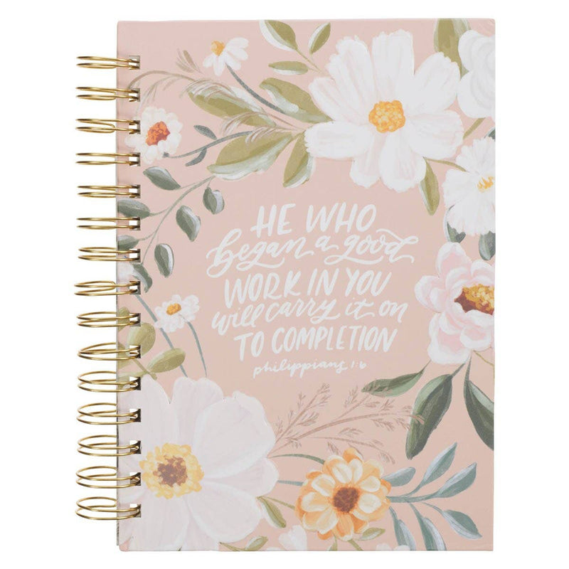 Good Work in You Phil. 1:6 Beige Floral Wirebound Journal