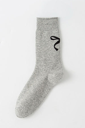 Bow Knited Mid-Calf Color-Block Socks