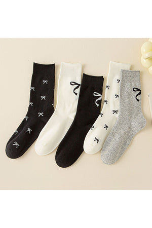 Bow Knited Mid-Calf Color-Block Socks