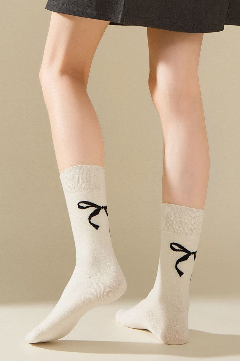 Bow Knited Mid-Calf Color-Block Socks