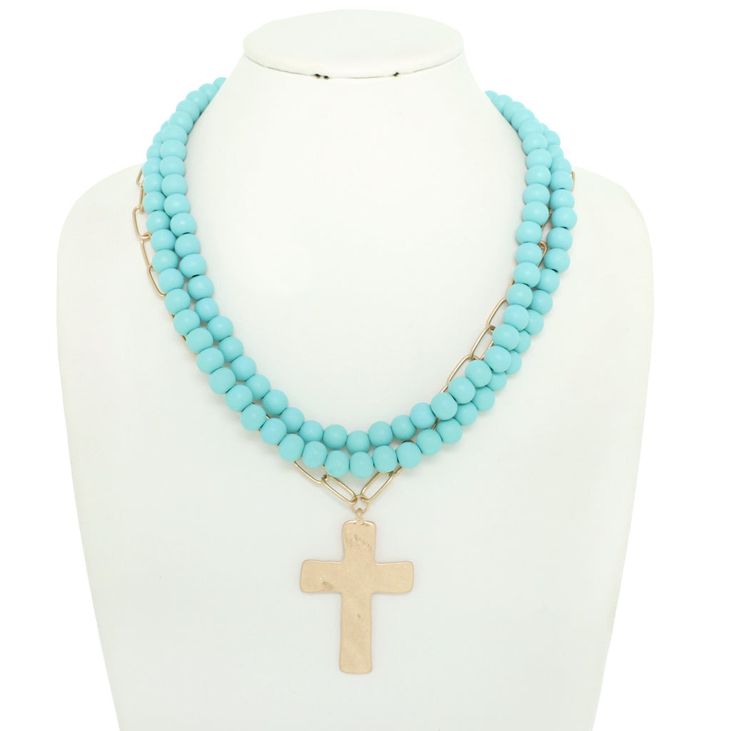 Josette Turquoise Layered Cross Beaded Necklace