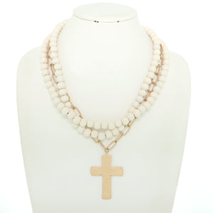 Josette Ivory Layered Cross Beaded Necklace