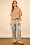 Faded Grace Taupe Mineral Washed Cropped Knit Top