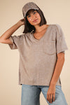 Easy Street Taupe Mineral Washed V-Neck Tee