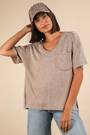 Easy Street Taupe Mineral Washed V-Neck Tee