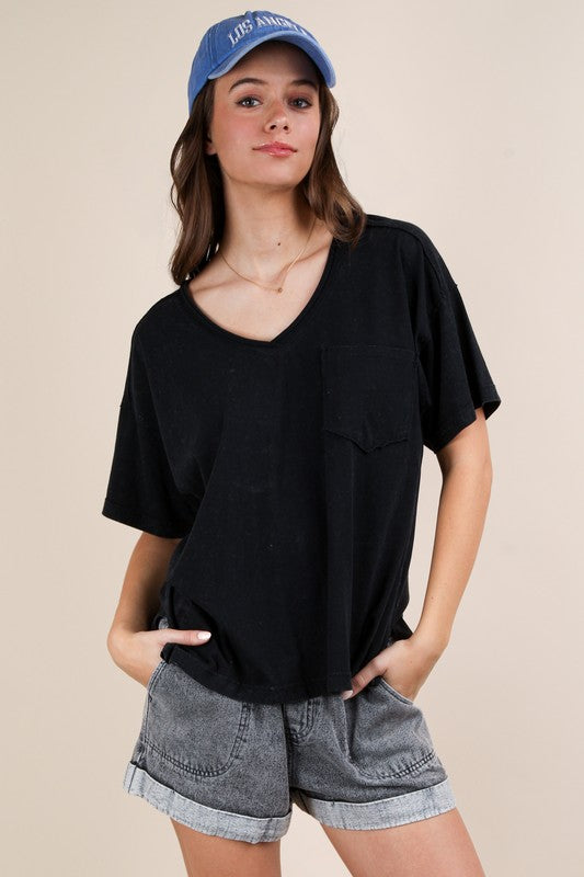 Easy Street Black Mineral Washed V-Neck Tee