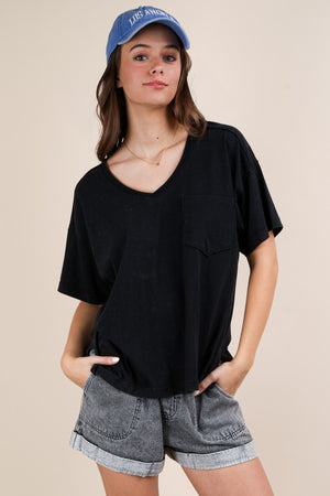 Easy Street Black Mineral Washed V-Neck Tee