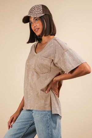 Easy Street Taupe Mineral Washed V-Neck Tee