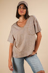 Easy Street Taupe Mineral Washed V-Neck Tee