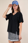 Easy Street Black Mineral Washed V-Neck Tee