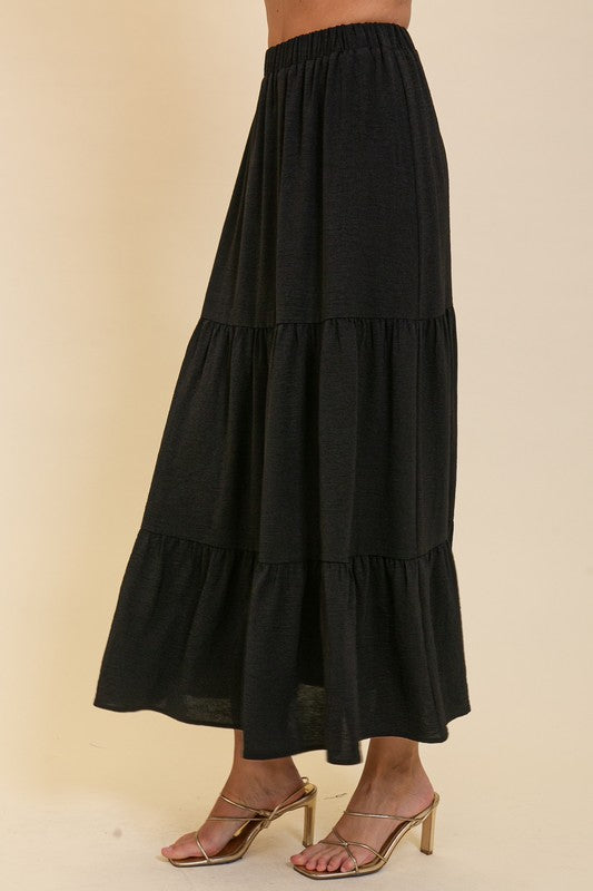 Winter Wander Black Tiered Maxi Skirt