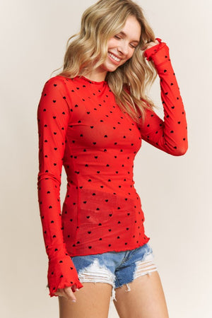 Sheer Love Red Heart Mesh Top