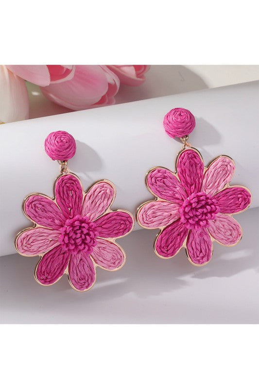 Bloom Bright Fuchsia Raffia Earrings