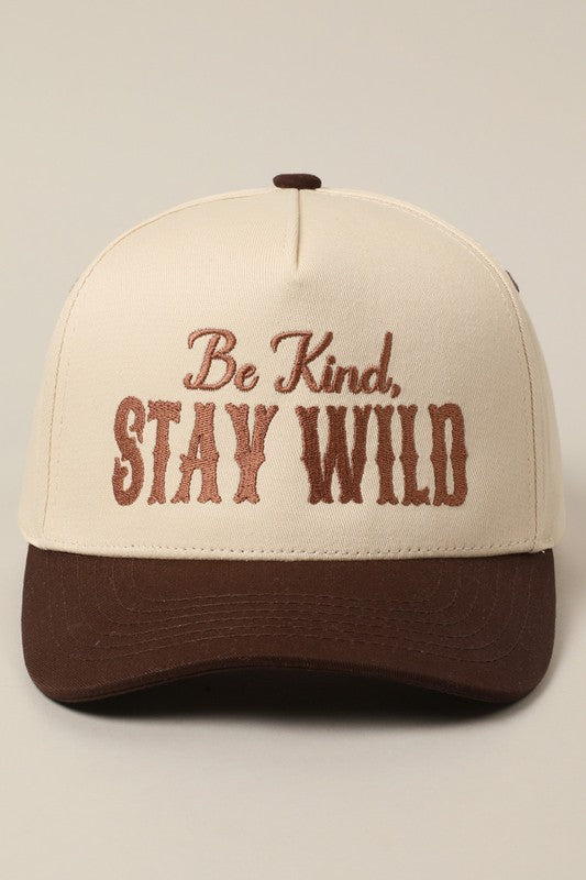 Be Kind Stay Wild Brown Embroidered Trucker Hat